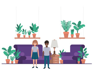 little kids couple in livingroom