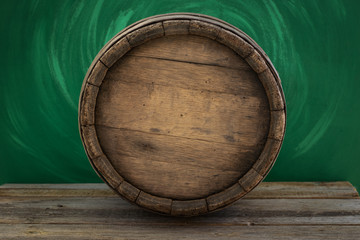 Background of Barrel and Worn Old Table of Wood