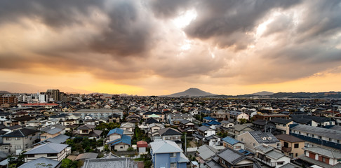 urban landscape with dramatic sky in Fukuoka, Japan