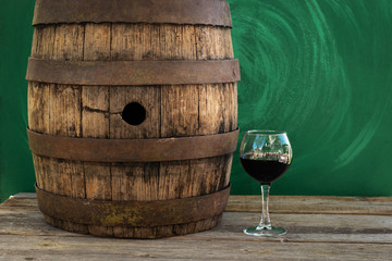 Background of Barrel and Worn Old Table of Wood