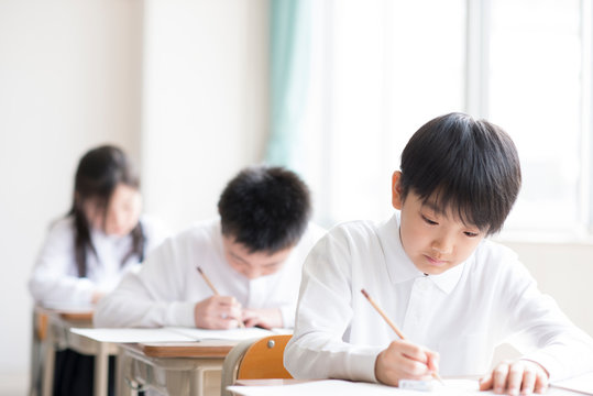 Students studying in classroom