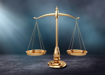 Law scales on table background. Symbol of justice
