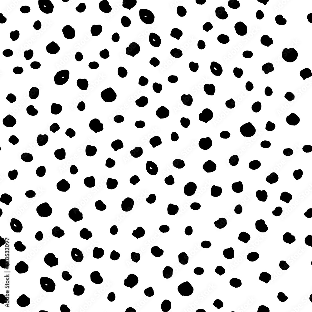 Poster vector seamless black dot pattern with spreading grunge circle spots isolated on white background. f