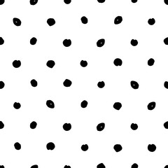 Abstract round brush strokes vector seamless pattern. Monochrome minimalistic graphic element. Black blobs isolated on white.