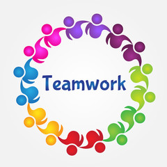 Logo teamwork unity business hugging people