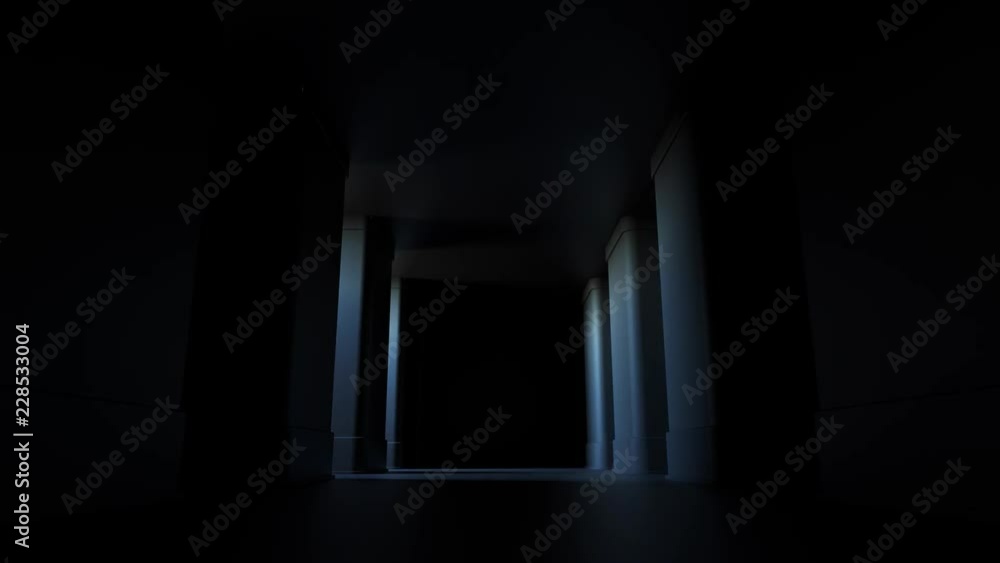 Poster 3d render abstract background. simple corridor with lighting up segments. loopable animation of ligh