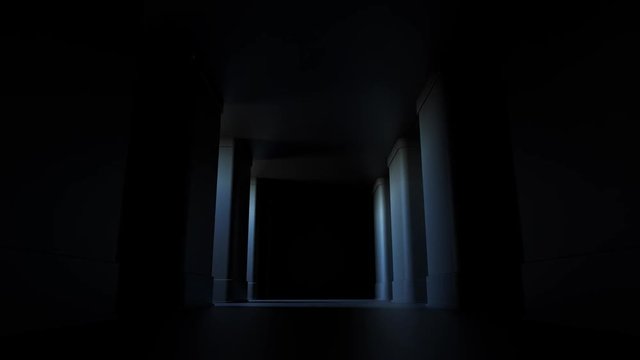 3d render abstract background. Simple corridor with lighting up segments. Loopable animation of light off and on. 