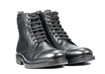 men's black shoes on a white background