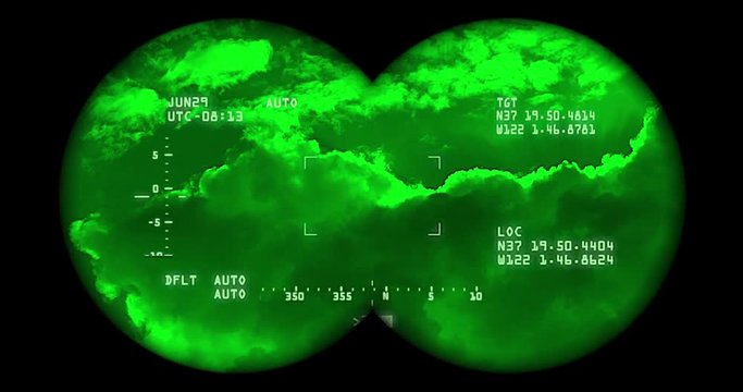 Searching the sky with night vision binoculars includes complex reticle - version 1.