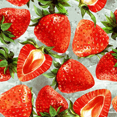 Seamless pattern of strawberries, watercolor background illustration of berries. - 228533894