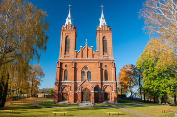 St. George Catholic Church in Zasliai, Kedainiai, Lithuania. Built in 1445-1460, the Gothicchurch was the first brick building in Kedainiai, and isone of the oldest churches in Lithuania.