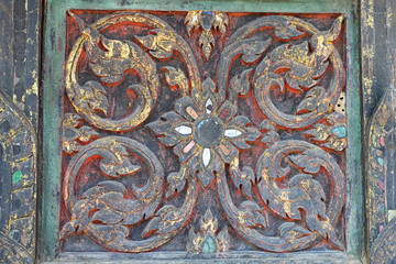 Native Thai style carving decorated at the temple in Thailand