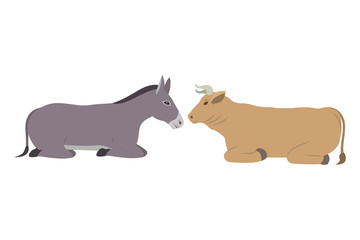 cute mule and ox manger characters