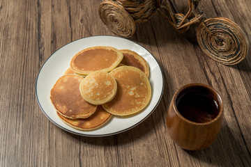 dorayaki with wood grain background