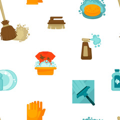 Cleaning service, tools and instruments seamless pattern vector