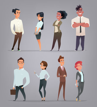 Collection of charming young businessmen and managers. Flat modern cartoon style.