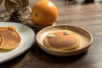 dorayaki with wood grain background