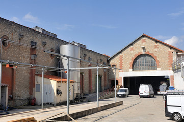Inner courtyard of an old stone and brick factory renovated