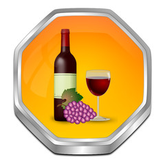 Button with wine bottle, a glass of wine and Grapes - 3D illustration