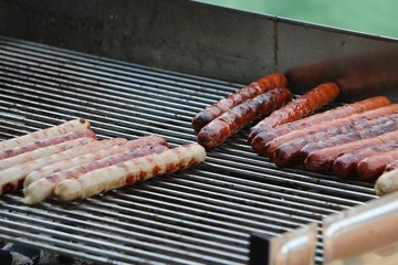 fresh german bratwurst on the grill is ready to eat