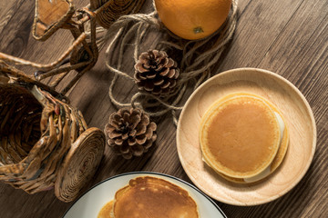 dorayaki with wood grain background
