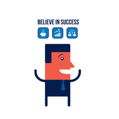 Happy businessman with icons Business success concept Vector illustration