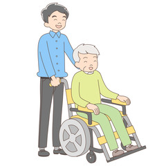 車椅子_おじいちゃんと息子