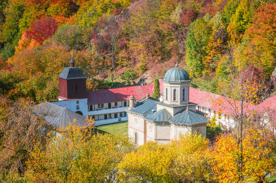 Stanisoara monastery in Cozia National Park. Autumn in Cozia, Carpathian Mountains, Romania.