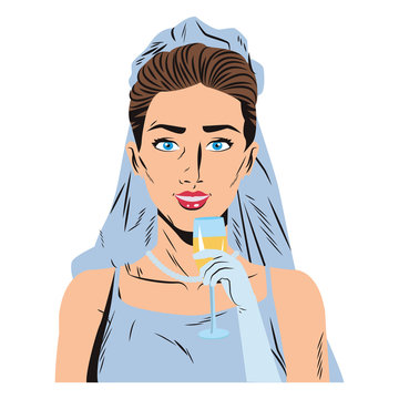 Pop art bride profile cartoon