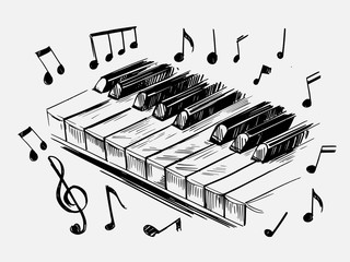 Fototapeta premium Sketch of piano keys. Hand drawn illustration converted to vector
