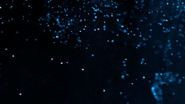 Blue and black particles floating on a dark nebulous background - full hd