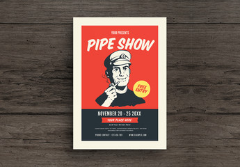 Flyer Layout with Man Smoking Pipe Illustration