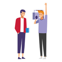 Friends listen music cartoons