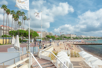 The beach of the French city of Cannes on the French Riviera