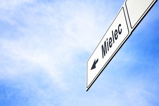 Signboard pointing towards Mielec