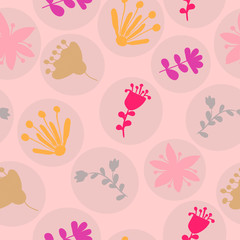 light gray circles with colorful floral ornaments