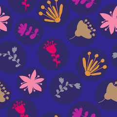 dark blue circles with colorful floral ornaments