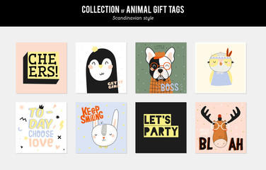 Cute and funny animal labels set. Isolated. Color background. Ve
