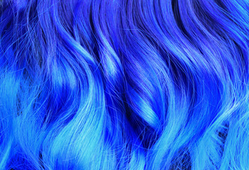 Ombre hair dying black to blue, with  turquoise highlights, bright dyed hair, vivid colors, turquoise hair, blue hair, salon advertising, hair texture