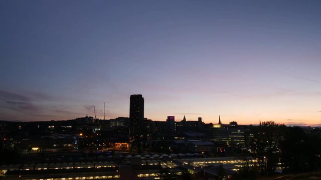 Sheffield England skyline at dusk