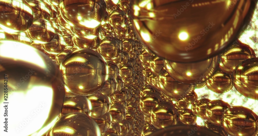 Poster abstract 3d graphics background with golden bubbles.