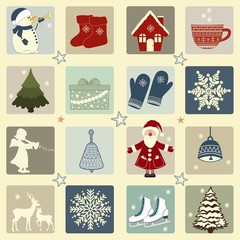 Fototapeta na wymiar Greeting card with Christmas traditional symbols
