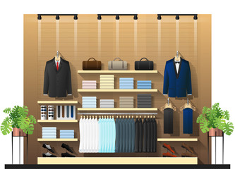 Interior scene of men clothing store , vector , illustration