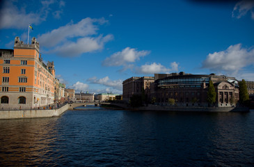 Fototapeta na wymiar Government buildings, Rosenbad and the Parliament house in Stockholm