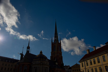 Fototapeta na wymiar Church in Stockholm an autumn day with blue sky