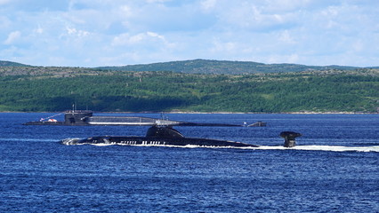 Russian nuclear powered submarines of Victor-III and Delta-IV Class in Kola Bay.