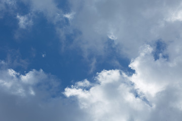 Blue sky from above heave clouds background.