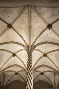 La Llotja gothic vaulted ceiling interior in Palma de Mallorca, Balearic islands, Spain