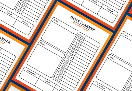 Daily Planner Layout with Orange Border