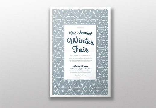 Winter Event Poster Layout with Snowflake Pattern